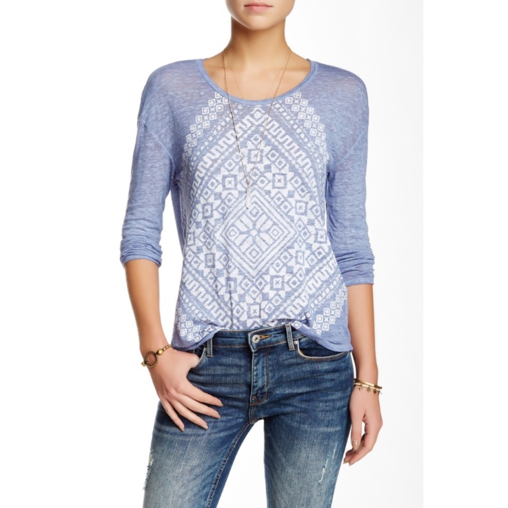 NWT Lucky Brand tissue top T shirt Blue Patterned